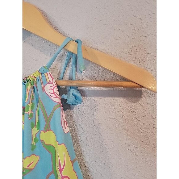 Gretchen Scott Aqua Blue Mystic Garden Floral Tassel Halter Tank Top‎ Size Small - Picture 6 of 7